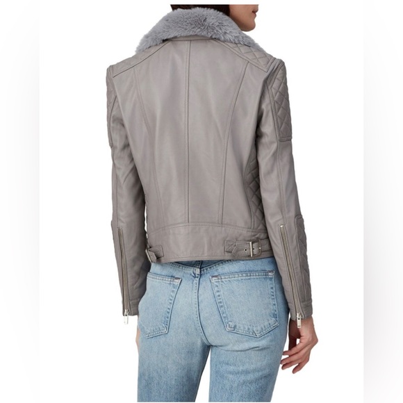 NWT Samantha Sipos 100% Genuine Leather Quilted Jacket - Grey - Picture 3 of 6
